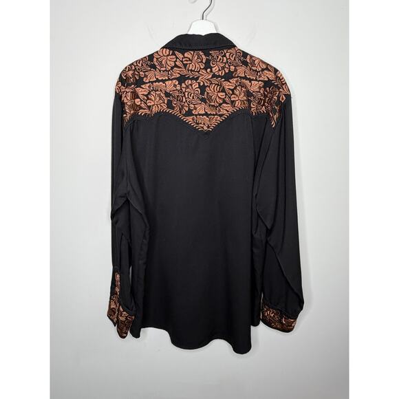 Scully Embroidered Gunfighter Long Sleeve Snap Western Shirt Black Copper XXL - Picture 6 of 9